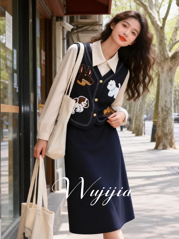 

Женский комплект больших размеров: модный ретро-топ и юбка-миди из полиэстера, весна 2026, для офиса и повседневной носки