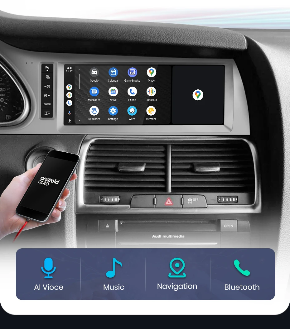 Junsun Kabelloses CarPlay und Android Auto Autoradio für Audi Q7 4L 2005-2015 MMI 2G 3G Intelligentes System Stereo 4G GPS-Navigation Multimedia-Player Touchscreen – Detail 9