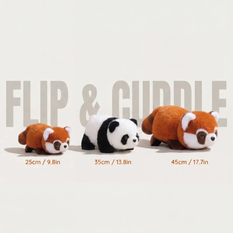 45CM Reversible Panda & Raccoon Plush Toy Two-Sided Flip Cute Stuffed Animal Soft Baby Cub Plushie for Comfort And Play