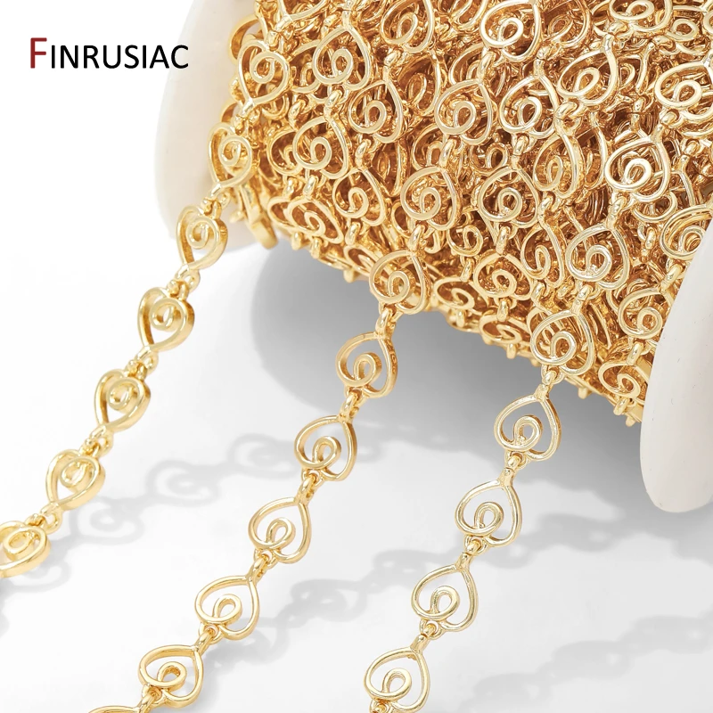 Corrente em formato de coração oco de latão banhado a ouro 14k para materiais de joias artesanais faça você mesmo, colar, pulseira, acessórios de fabricação de joias
