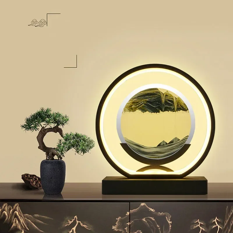 LED 3 Colors Stand Desk Lamp Mobile Hourglass Art Quicksand Painting Unzip Hoom Decor, Bedroom Night Light, Holiday Gift.