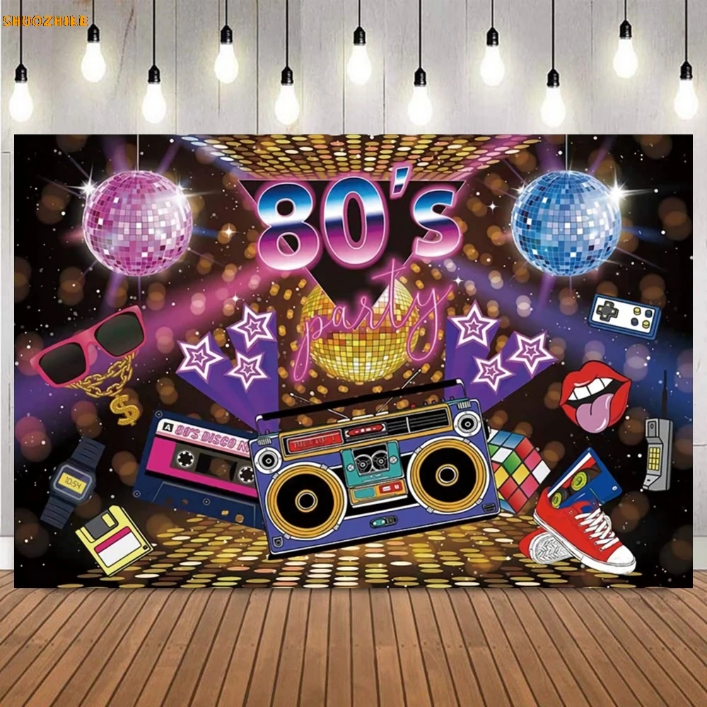 80's 90's Disco Music Theme Backdrop Hip Hop Birthday Party Decor Graffiti Neon Adult Baby Photo Photography Background Props