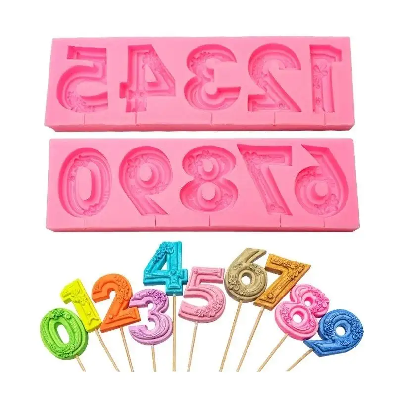 0-9 Number Silicone Mold Birthday Digital Plug-in Mold DIY Chocolate Candy Lollipop Fondant Cake Decor Baking Kitchen Bakeware