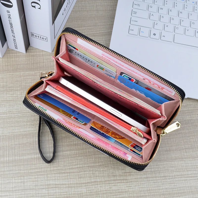 Wallet New Women\'s Long Zipper Purse Clutch Bag Fashion Splicing PU Mobile Phone Bag Large Capacity Wallet