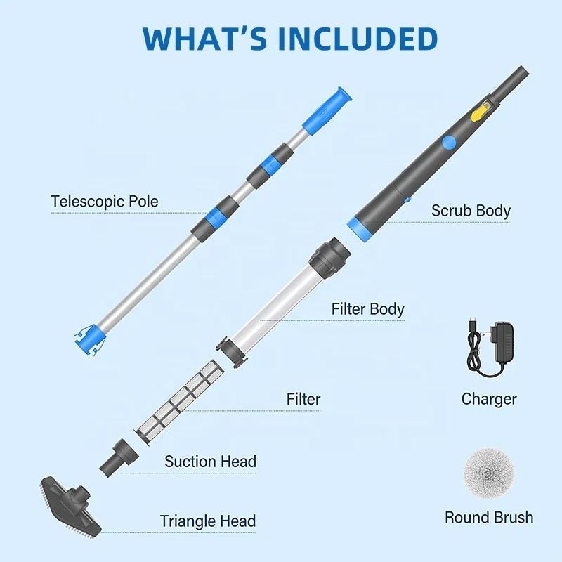 スイミングプール吸引機,ポータブルハンドヘルド掃除機,ワイヤレスで充電可能,長さ調節可能,オプションモデル
