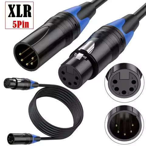 XLR 5Pin 5-Core Male To Female Audio Amplifier, Mixing Console, DMXstage Lighting Spotlight Connection Cable 0.5M 1.8M 3M 5M 10M