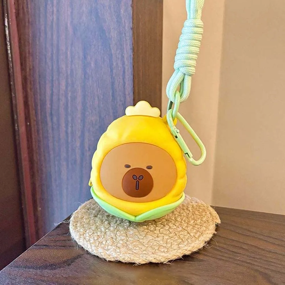 Portable Vegetable Capybara Pouch Creative Waterproof Round Silicone Coin Purse Mini Soft Keychain Earphone Bag Couple