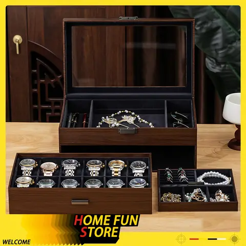 Förvaringslåda för klocka, valnötsträ, multifunktionell smyckeskrin för klocka, vertikal, anpassad förvaringslåda för solglasögon med stor kapacitet 12 best sales valnötslåda - №11