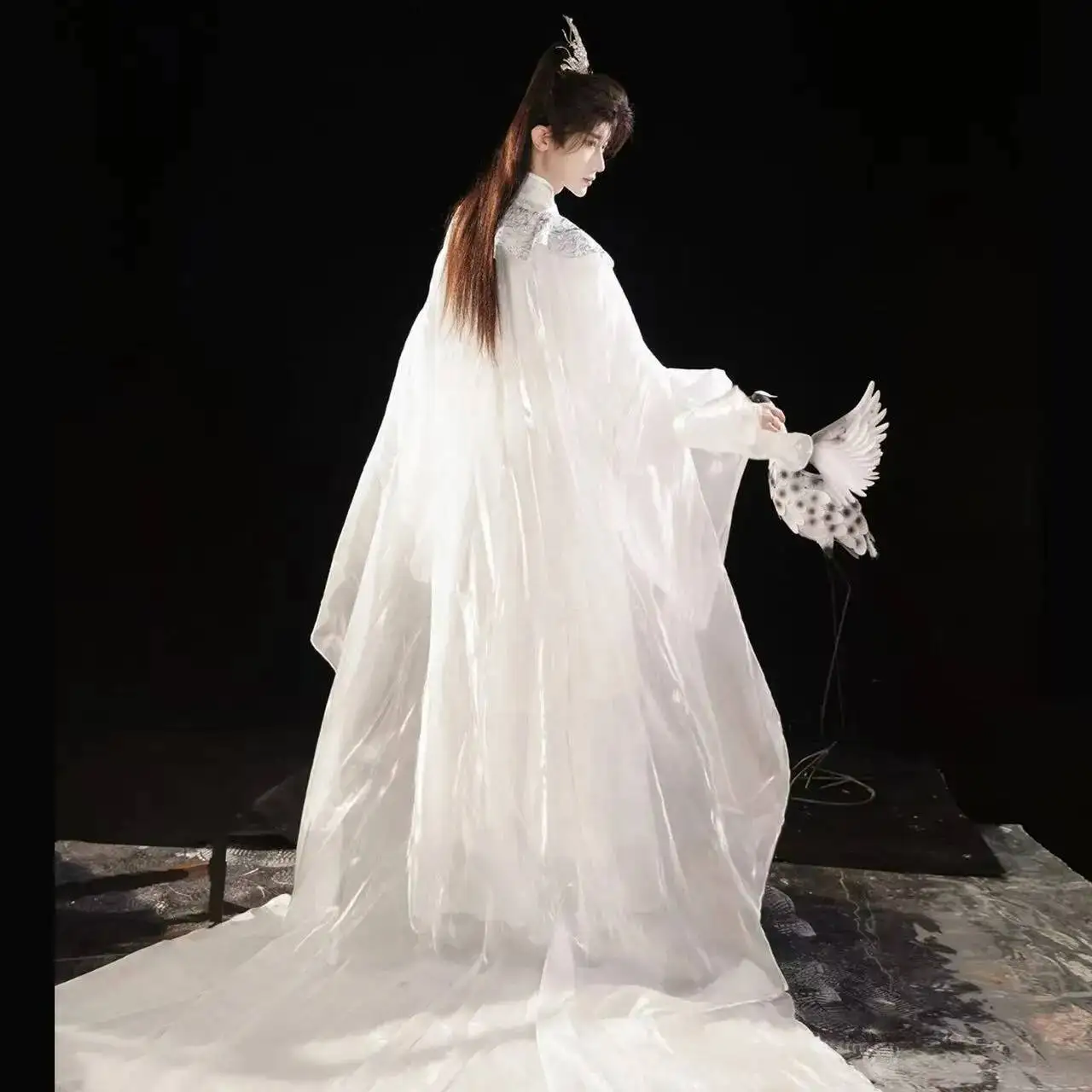 White Hanfu Men Women Traditional Chinese Clothing Stage Performance Long Robe Suit Halloween Wuxia Cosplay Costume LargeHanfu view 2