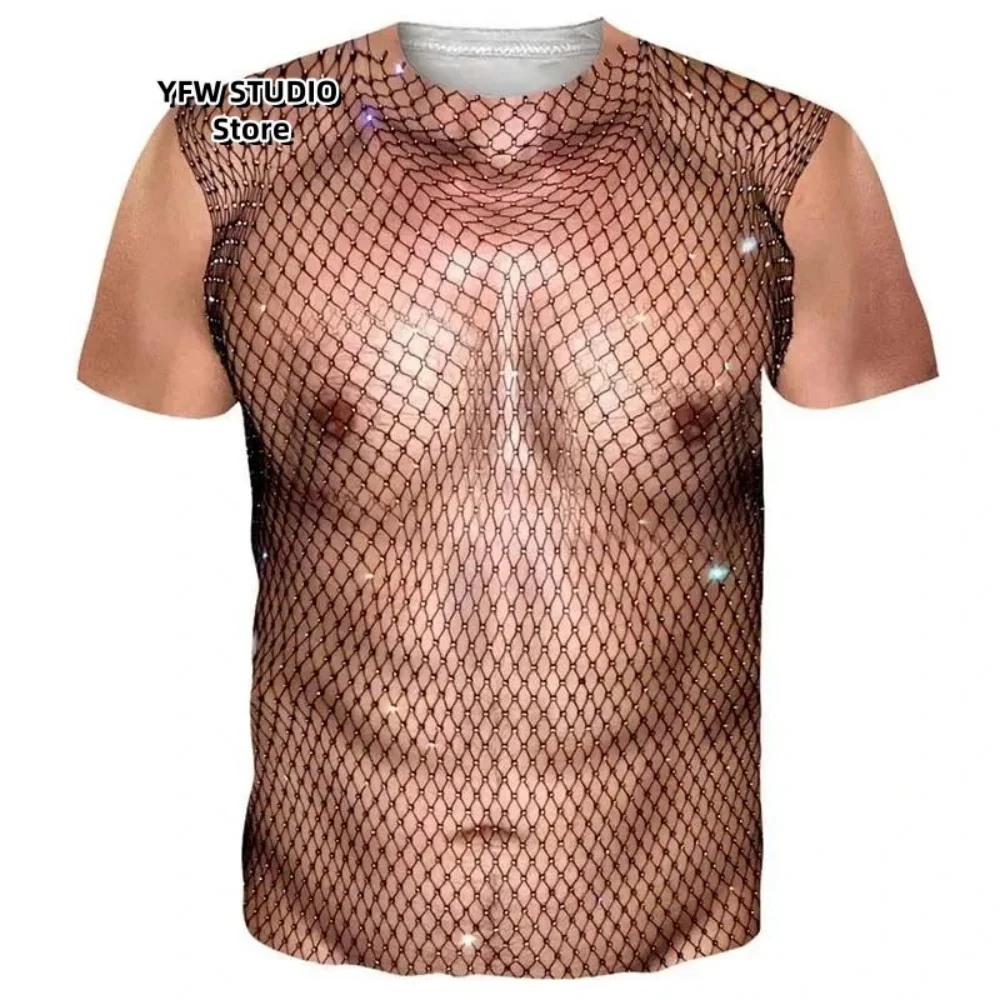 2024funny Muscle Body 3D Printed T-Shirt Mens Designer Clothes Streetwear Short Sleeve Top Tees Ugly Chest Hair T Shirt Clothing