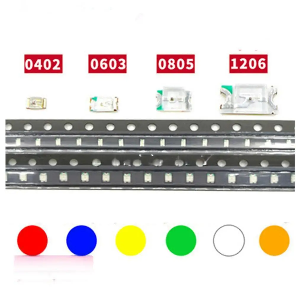 100 pz 0402 0603 0805 1206 1210 smd led Rosso Giallo Verde Bianco Blu Arancione evidenziare diodo emettitore di luce LED Diodo Set