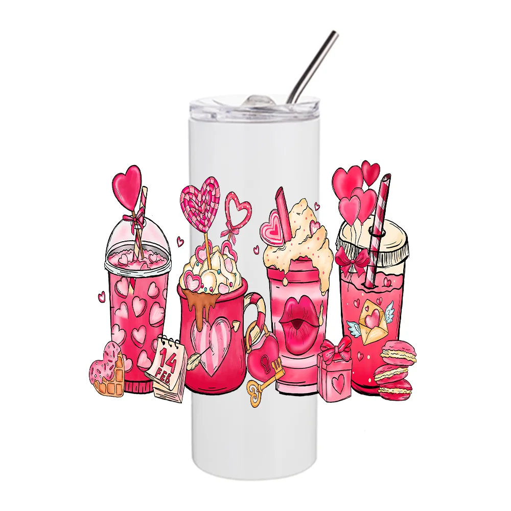 Pink milk tea cup 20OZ UV DTF Tumbler Straight Wrap Transfers Stickers Custom Labels DIY Durable Waterproof Logo