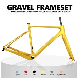 T1000 Carbon Gravel Frame 700C*45C BB386 140/160 Flat Mount Disc Brake Gravel Bicycle Frameset Road Bike Frame Cyclocross Bike