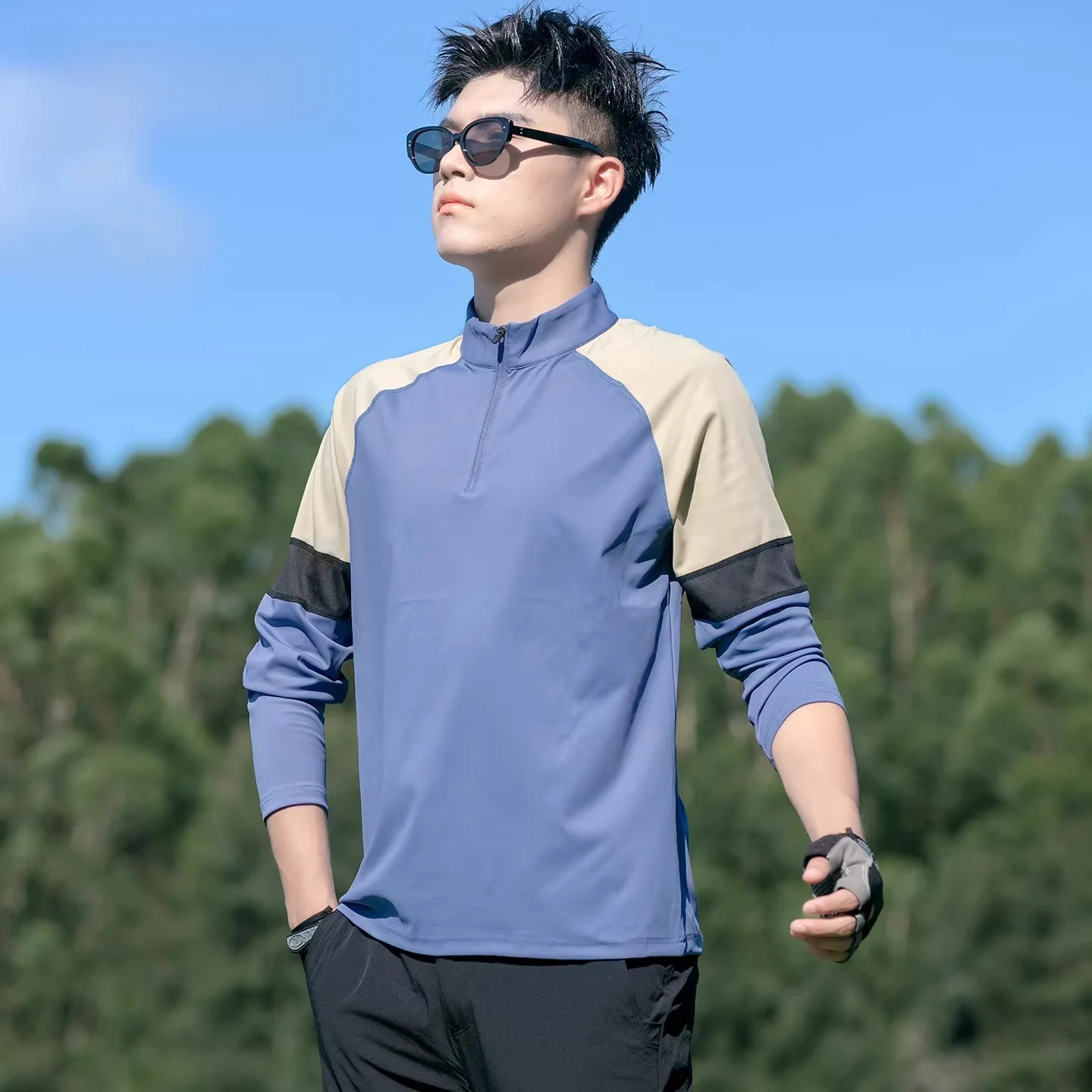 

Men's Long Sve Zipper T-irt Qui Dry Outdoor Cycling Sport Fitn Running Spring Autumn Stand Collar Upper Apparel