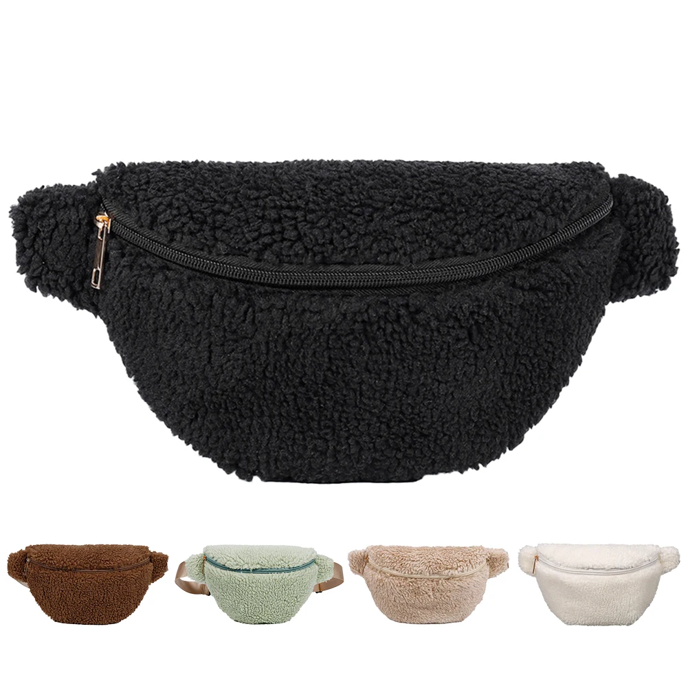 

Unisex Furry Fanny Pack Zipper Closure Fuzzy Crossbody Bag Fashion Multifunctional Foldable Lightweight Autumn Winter Daily Bag