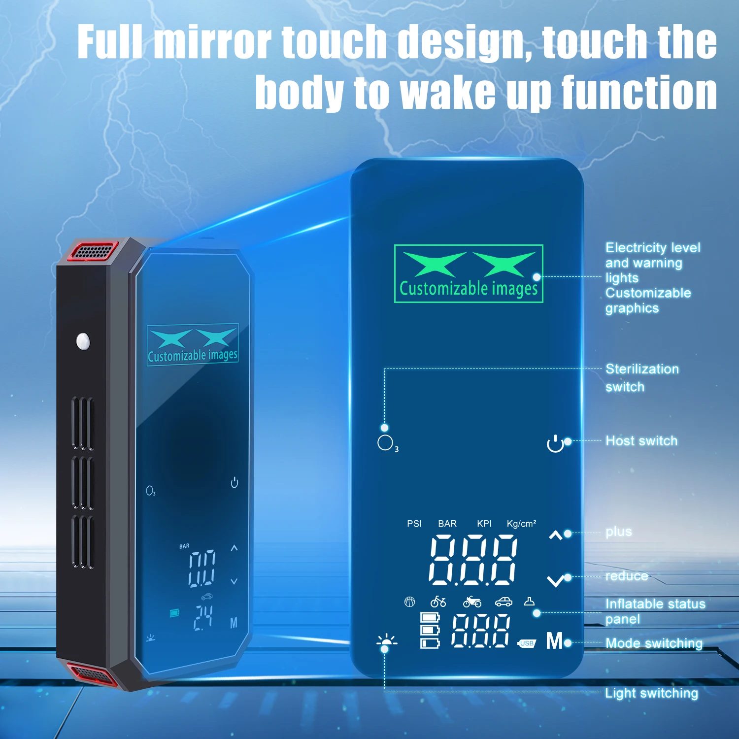 المحمولة 8000mAh 5 في 1 مضخة نفخ الإطارات إمدادات الطاقة في حالات الطوارئ سيارة التعقيم الإضاءة ملحق للسيارات الدراجات النارية الكرة #3