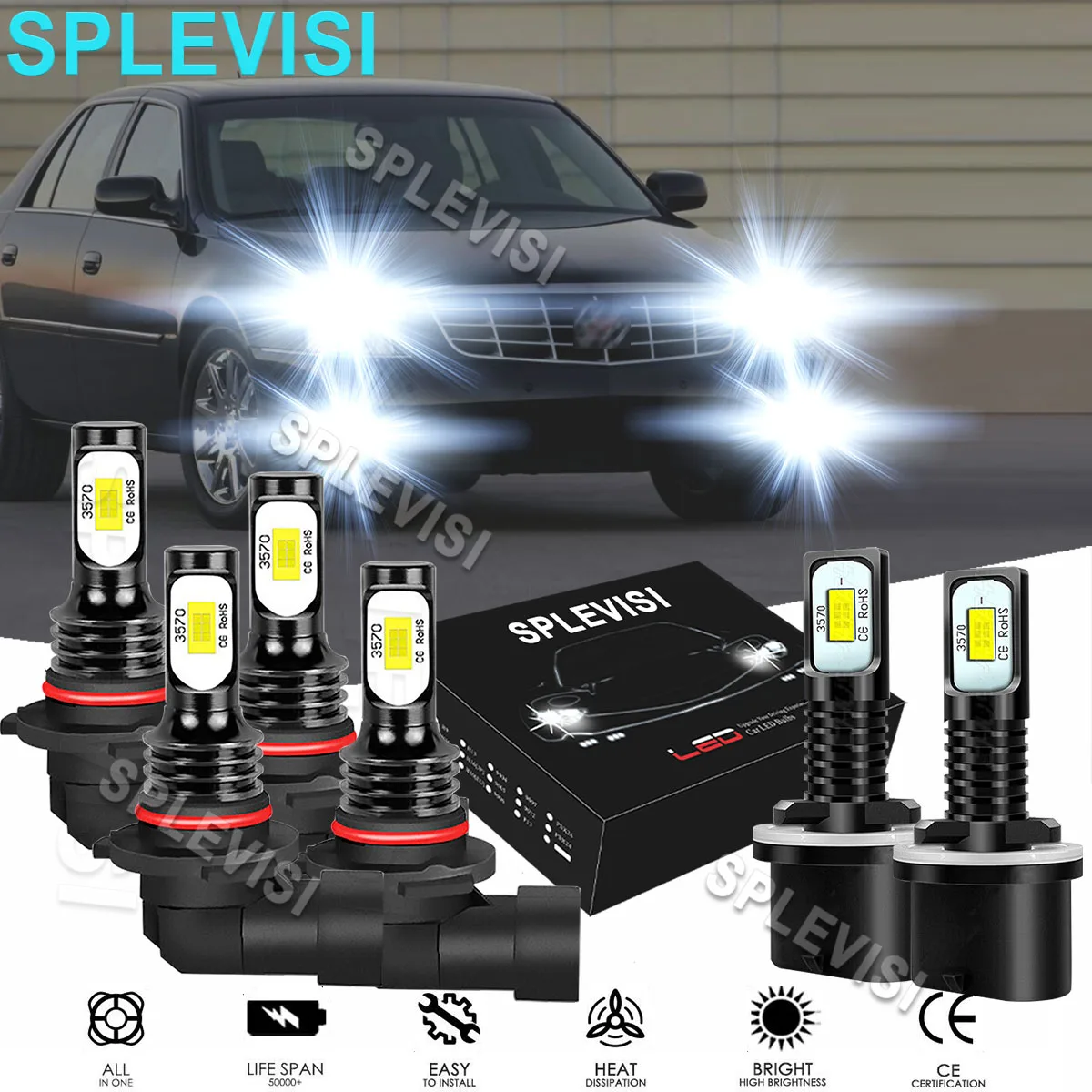 

6x LED Pure White Headlight Fog Light Bulbs 6000K For Nissan Titan 2004-2015 Cadillac Escalade 1999-2002 Saturn Vue 2006 2007