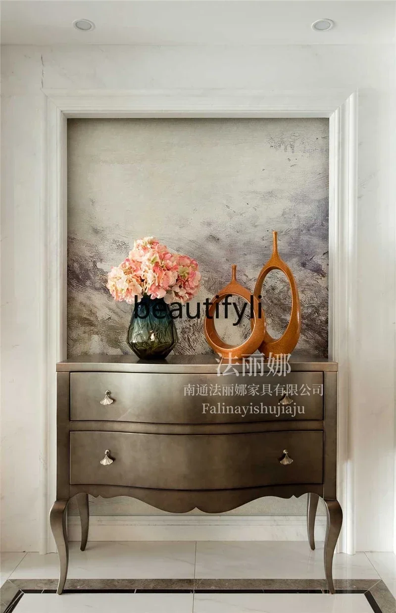 

NQ09American champagne silver old drawer light luxury porch cabinet entry foyer decorative cabinet corridor aisle living room