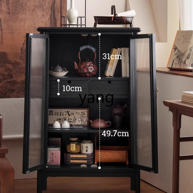 LMMNew Chinese Style Solid Wood Glass Door Wall-Mounted Wine Cabinet Display Cabinet