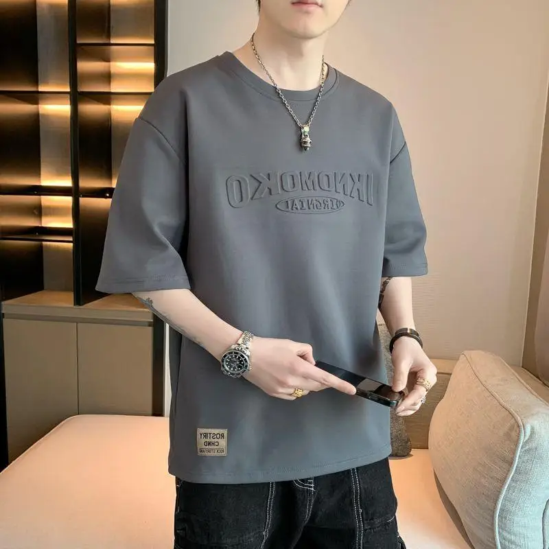 

Летняя мужская футболка большого размера из ледяного шелка с коротким рукавом, свободного кроя, с принтом Steel Stamp, модный бренд, трендовый принт INS, повседневный топ