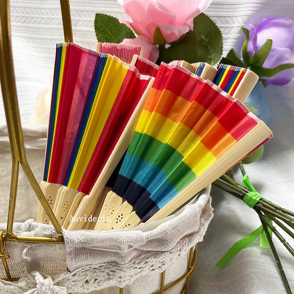 10/50/80pcs Customized Chinoiserie Rainbow Folding Hand Fan Engraved Wedding & Party Gift Craft Ornament Home Decoration