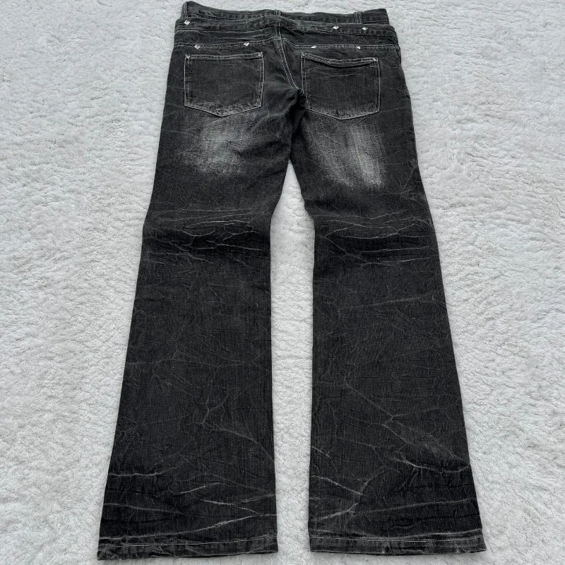 Jeans da uomo a doppia vita svasati micro gotici, pantaloni in denim con lacci lavati Y2K da uomo, pantaloni da donna streetwear