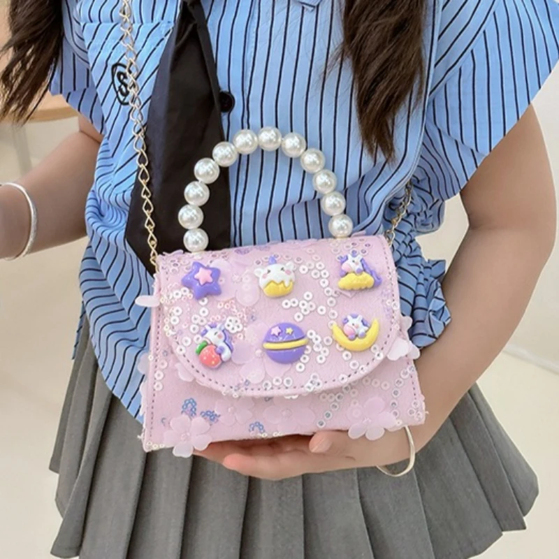 كارتون دمية الأطفال مقبض اللؤلؤ حقائب الكتف لطيف القوس الأميرة بنات الترتر حقائب اليد الصغيرة محفظة نسائية للعملات المعدنية حقيبة كروسبودي الحلو