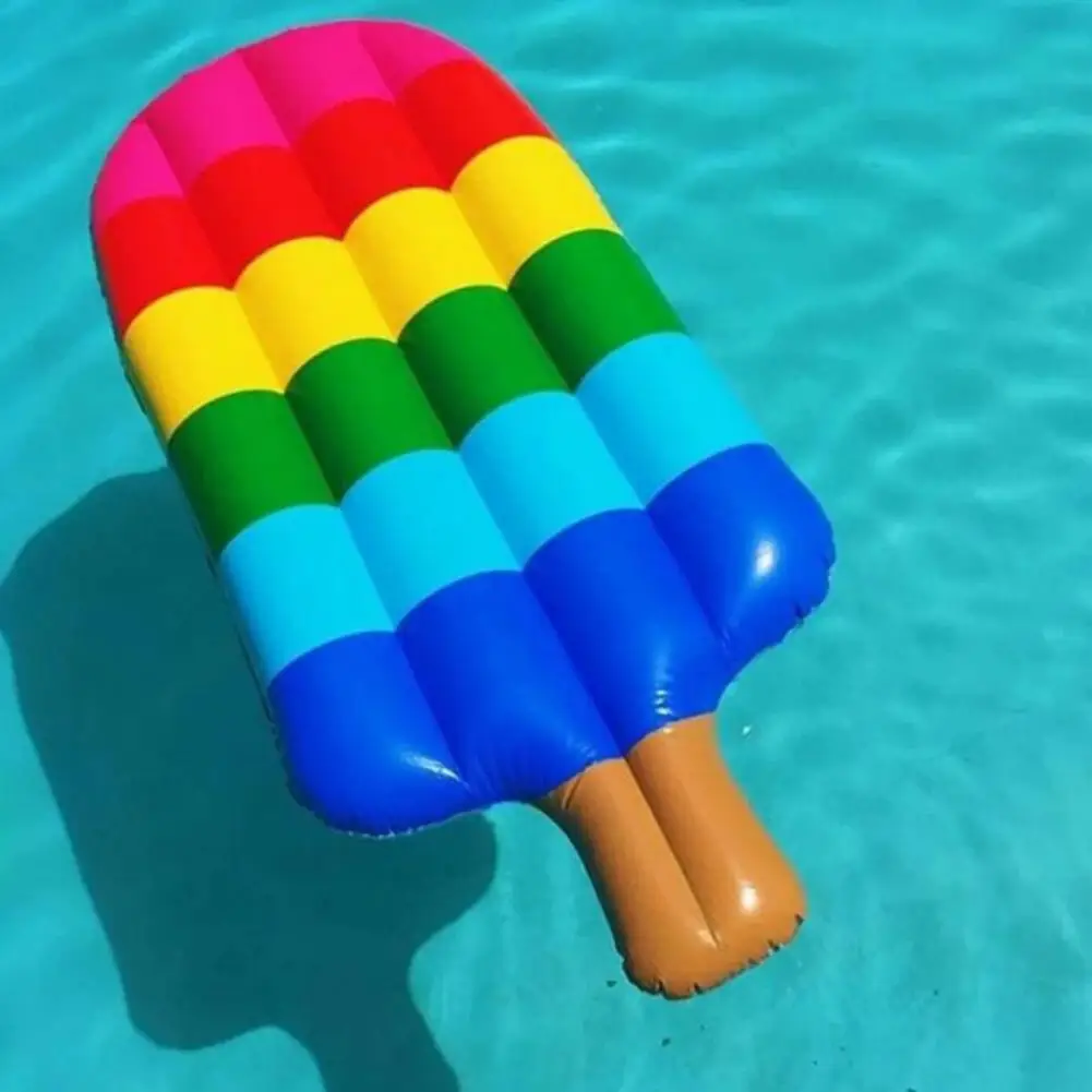 180cm Inflatable Float Row Rainbow Ice Cream Lounge Inflatable Floating Bed Water Recliner Swimming Mattress Pool Float