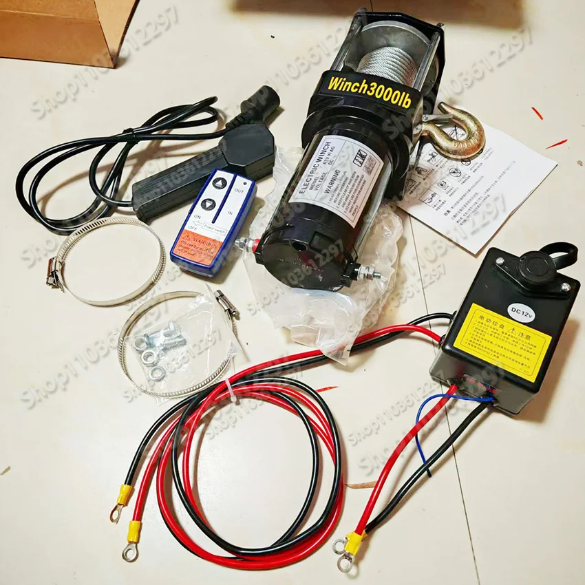 12V/ 24V 3000 Pounds Vehicle-Mounted Winch Car Traction Self-rescue Off-road Winch 3000lbs Handle And Remote Control Style