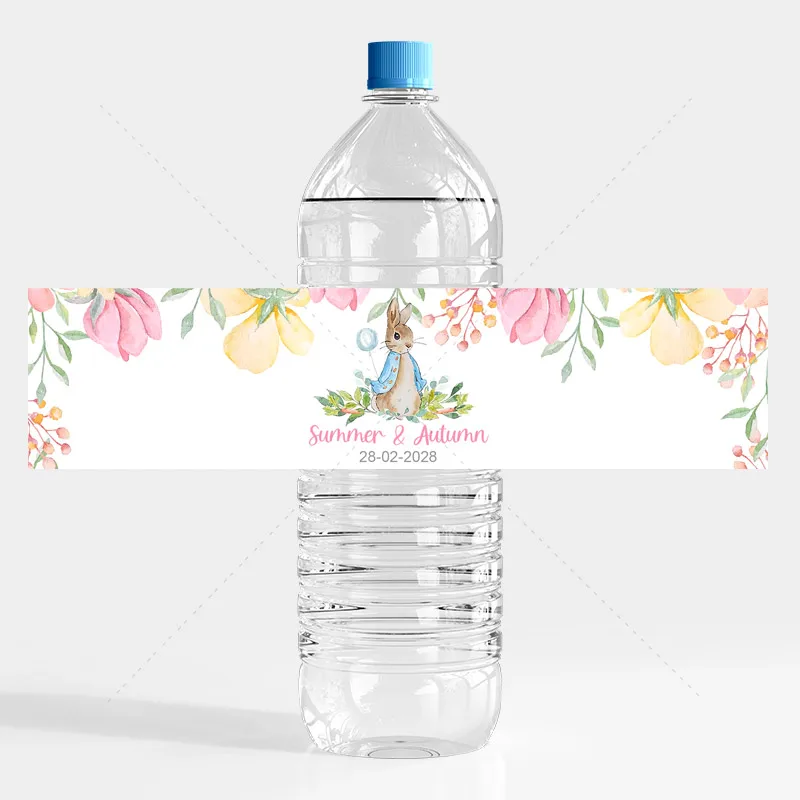 Custom Water Bottle Stickers Birthday Baptism Baby Shower Labels Personalized Peter Cartoon Rabbit Themed Party Bottle Stickers