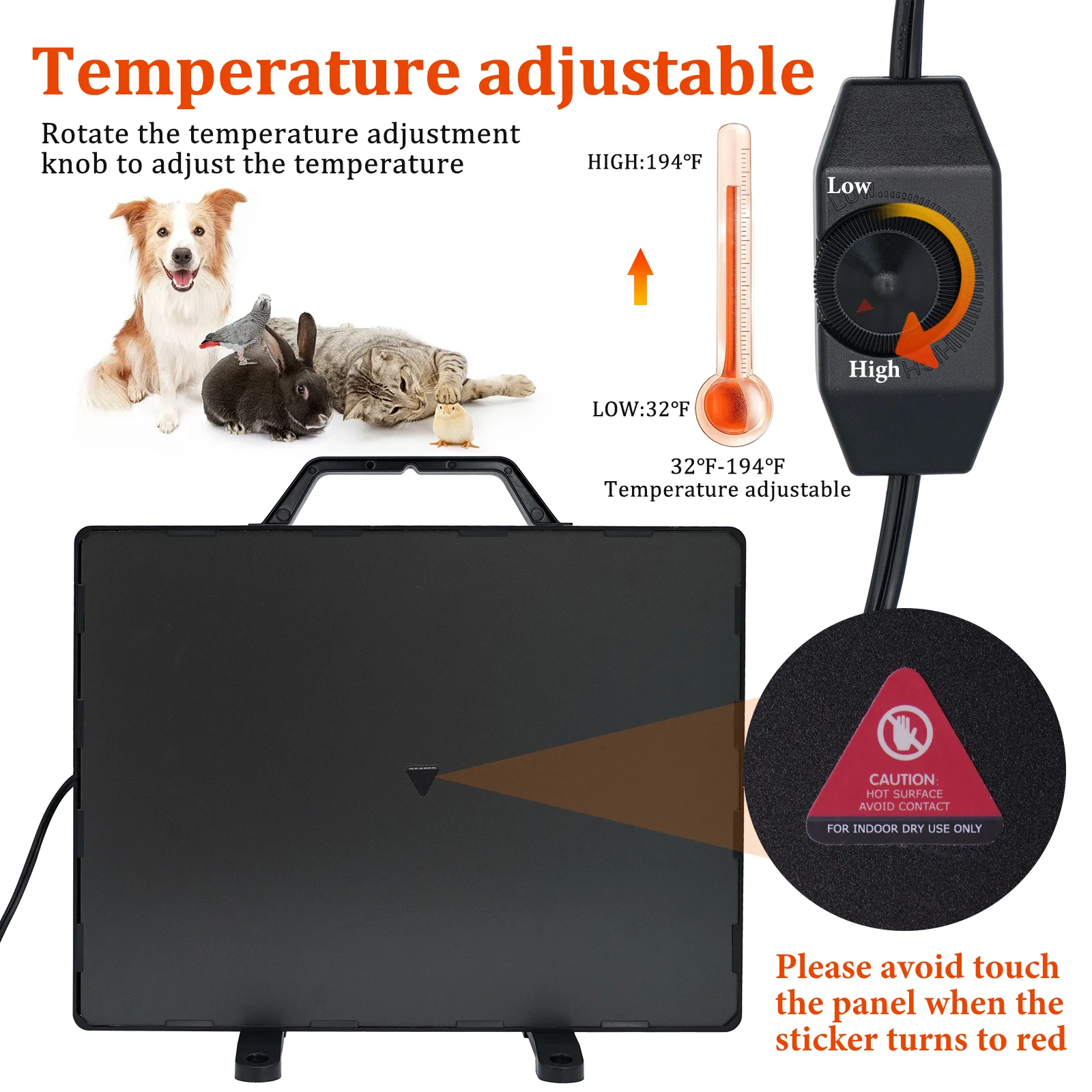 Chicken Coop Heater Adjustable Temperature 360°Adjustable for A Wide Range of Animals Chickens Dogs Cats Rabbits Ducks Pigeons