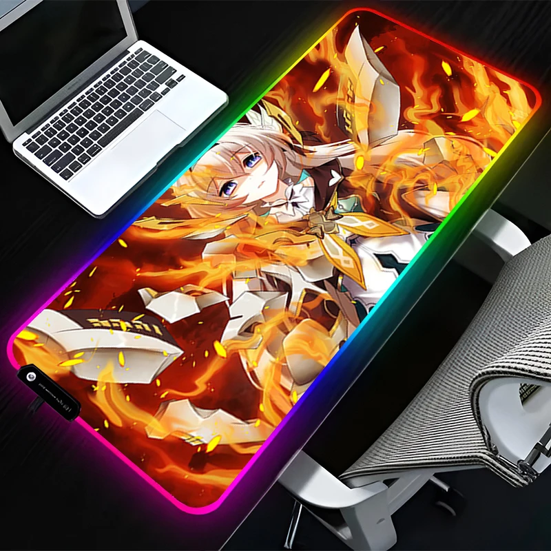 RGB LED Mousepad H-honkai Star Rail Firefly Computer Gaming Accessories Keyboard Pad Rubber Mouse Pad Decoracion Desk Mouse Mat