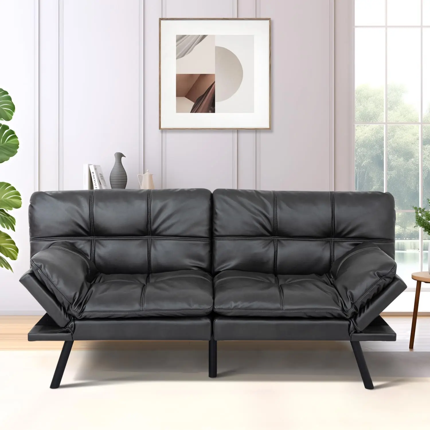 Memory Foam Futon Couch Loveseat Splitback Sofa Bed Convertible Modern Brown Multifunctional Sleeper Small Spaces