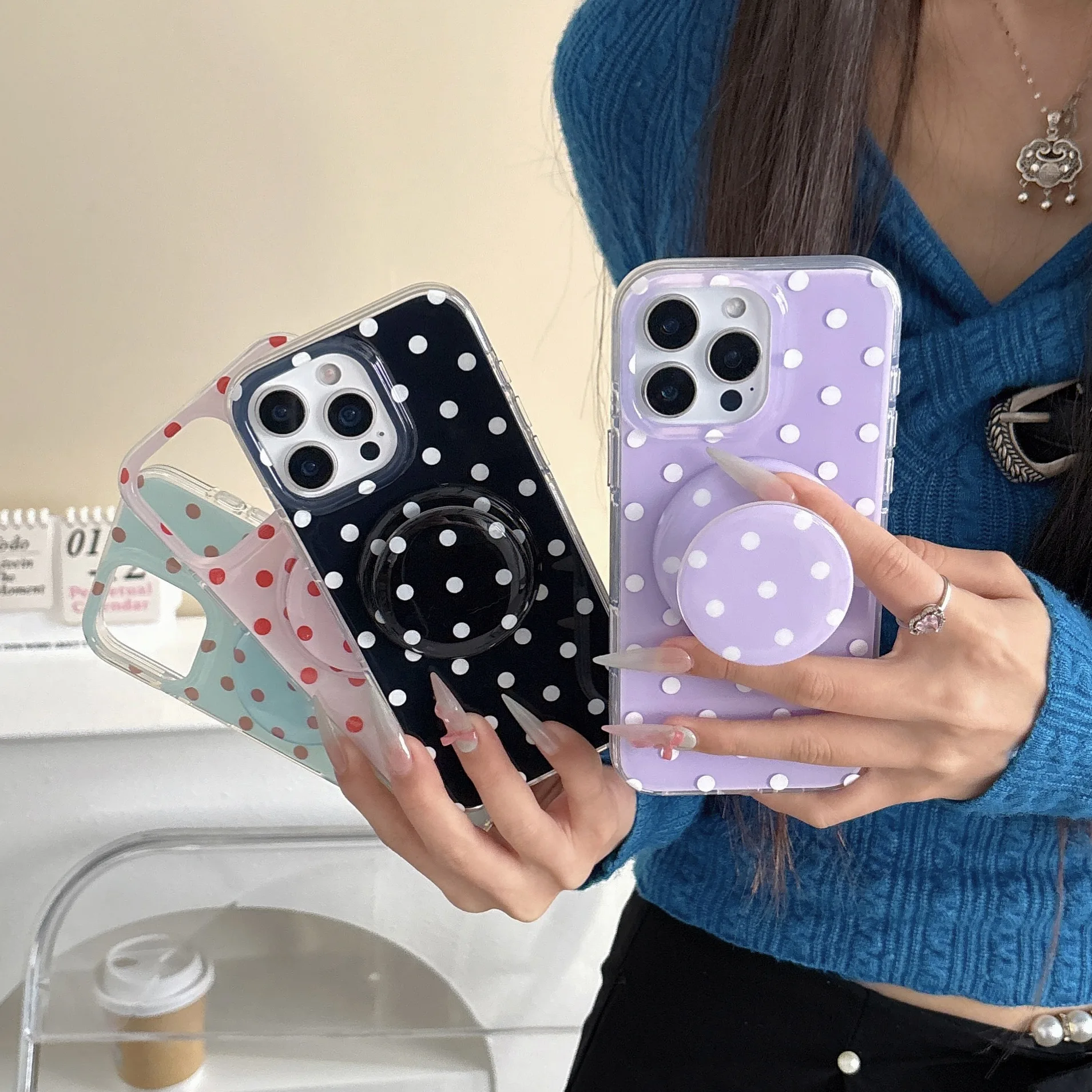 

Suitable for iPhone 17 Polka Dot Phone Case 16promax Magnetic Suction 15pro Stand 14 All Inclusive 13 Anti Drop Protective Cover