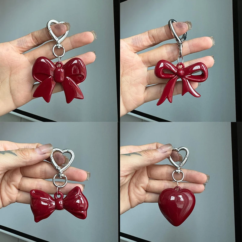 Exquisite Temperament Red Heart Bow Charms Car Keychain Phone Pendant Fashion Backpack Hanging Ornament Accessories Gifts