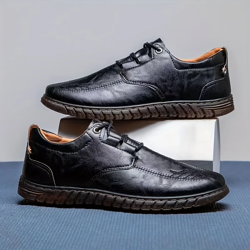 Synthetic  Casual Shoes, Wear-resistant Anti-skid Lace-up Shoes For Business Office, Spring And Autumn