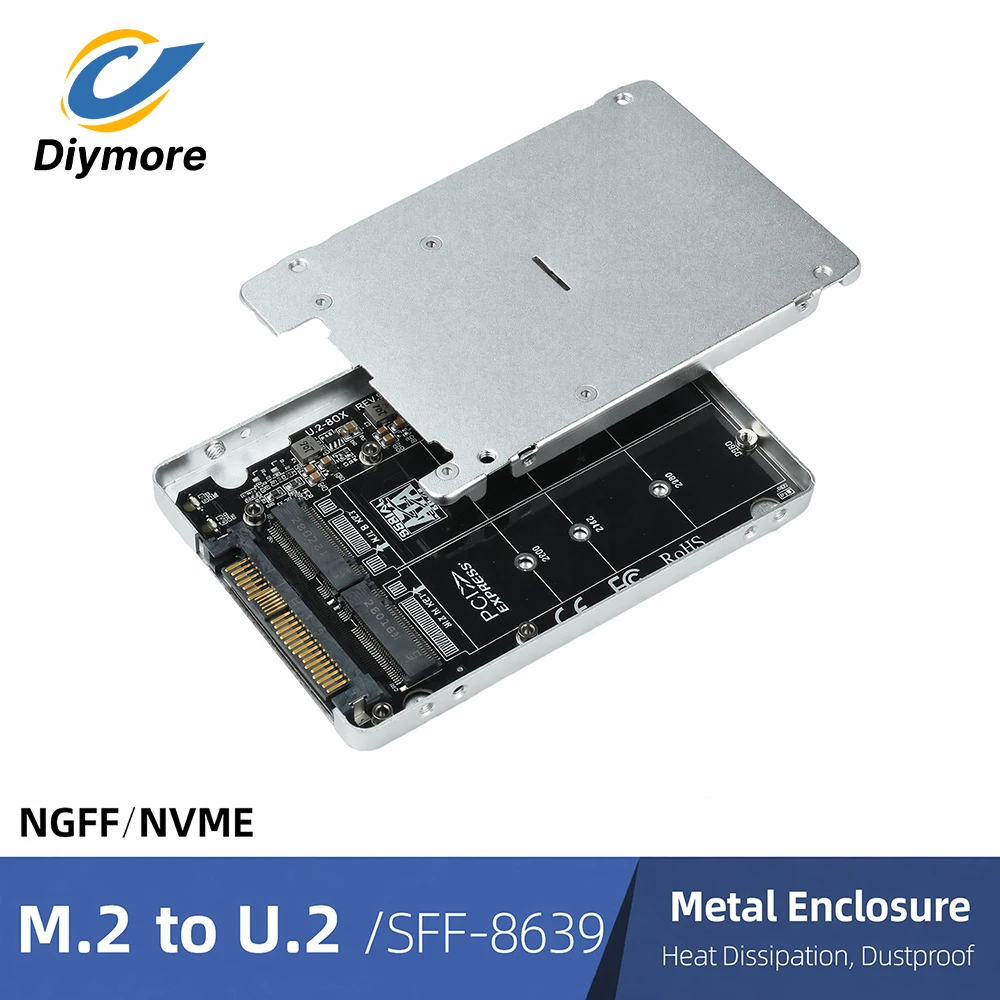 M.2 Adapter NVMe SSD to U.2 SFF-8639 Converter PCIe M2 Card Aluminum Enclosure for Desktop PC Server Upgrade NVME M-Key
