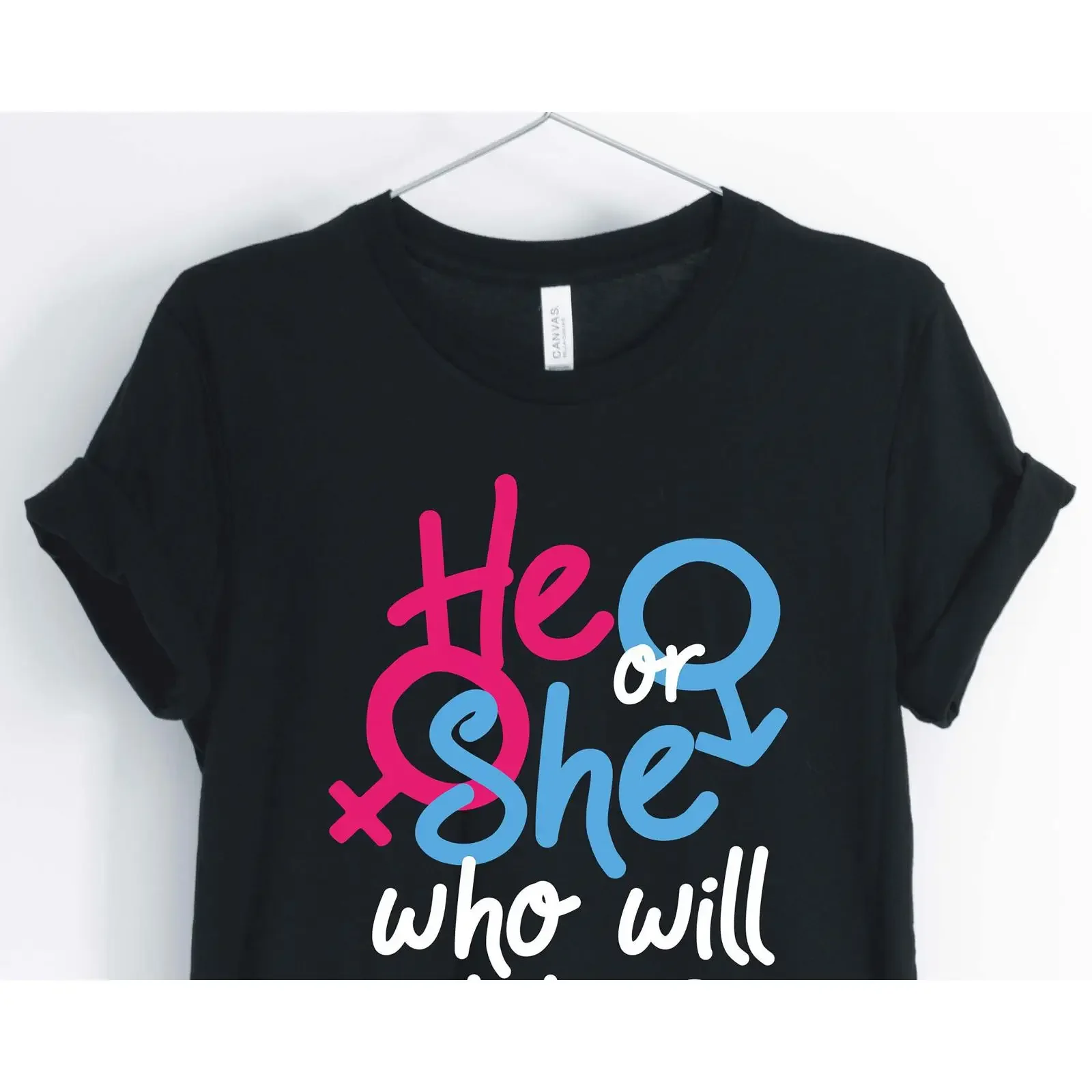 He Or She Who Will It Be Gender Reveal T Shirt Baby Shower Party Women's vintage Washed Soft Breathable Slightly Stylish