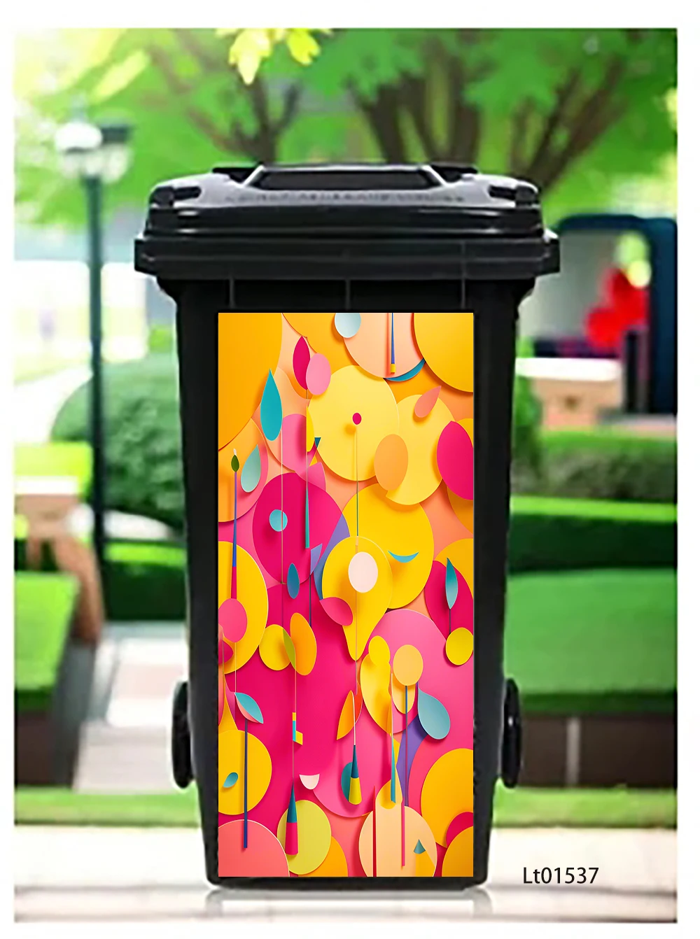 Watercolor Ink Art Trash Can Sticker, Pastel Swirl Design Waterproof Removable Outdoor Wheeled Garbage Bin Decor