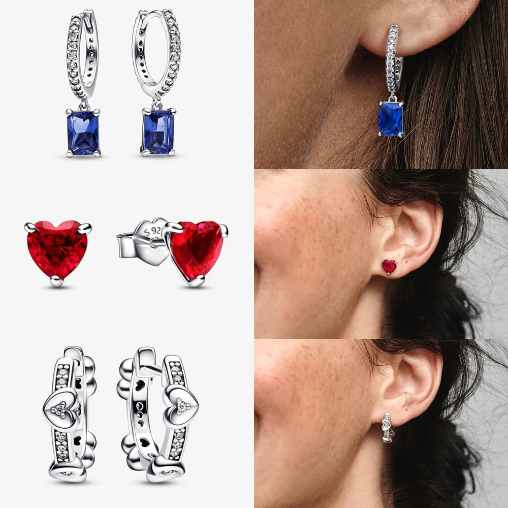 Pendientes de plata de ley 925 originales para mujer, aretes de corazón de amor brillante, joyería, regalos