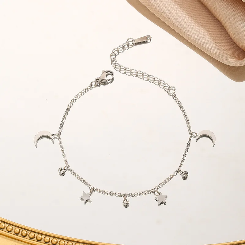 البوهيمي الزركون القمر ستار سحر سوار للنساء الفولاذ المقاوم للصدأ القمر ستار سلسلة سوار الأزياء والمجوهرات هدية عيد الحب #2