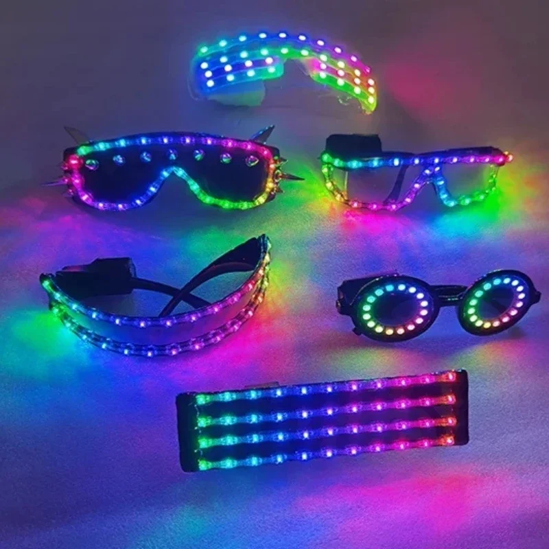 NEW High Quality USB Recharge Led Glasses Light up Goggles Rainbow Full Color Spectrum Rave Eye Costume Night Club Party latex