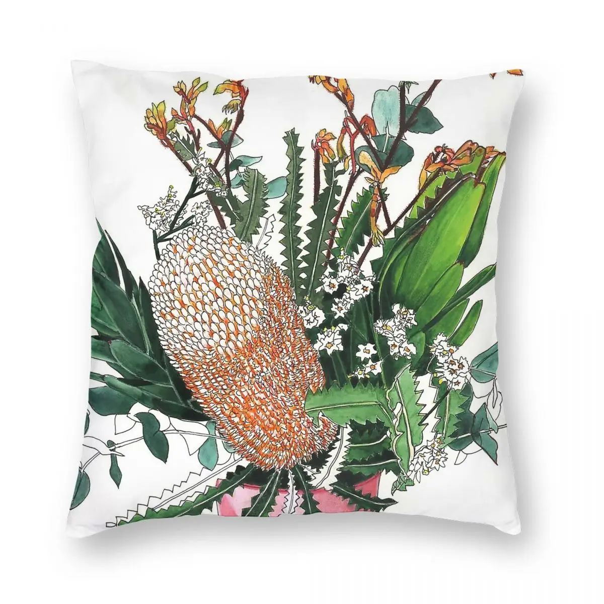 الأصلي Banksia الكنغر باو ساحة المخدة البوليستر الكتان المخملية المطبوعة البريدي ديكور رمي كيس وسادة غطاء وسادة المنزل
