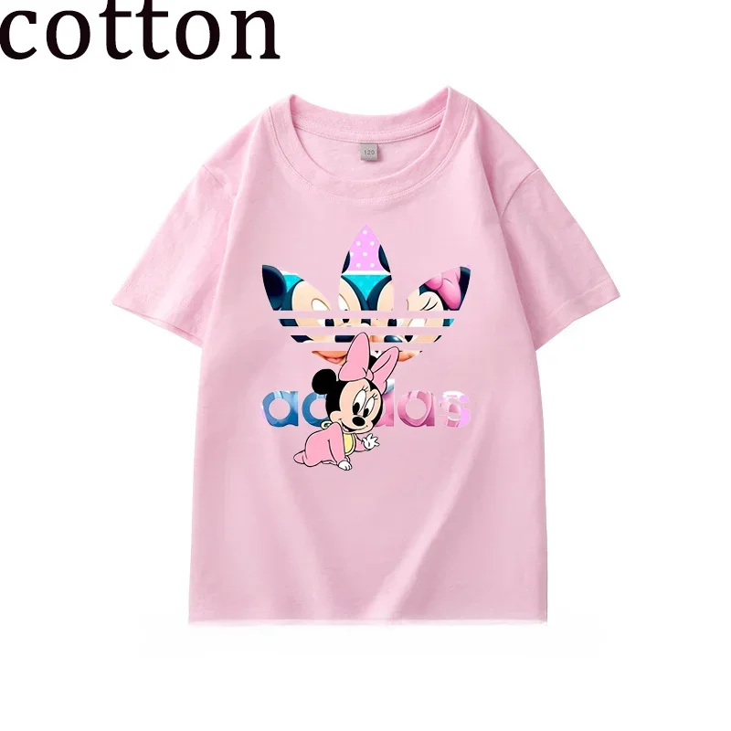 Summer Short Sleeve Disney Minnie Mouse Cartoon Printed Children T-shirt Cotton Top Fashion Kids Boy Girl Clothing Baby Cute Tee