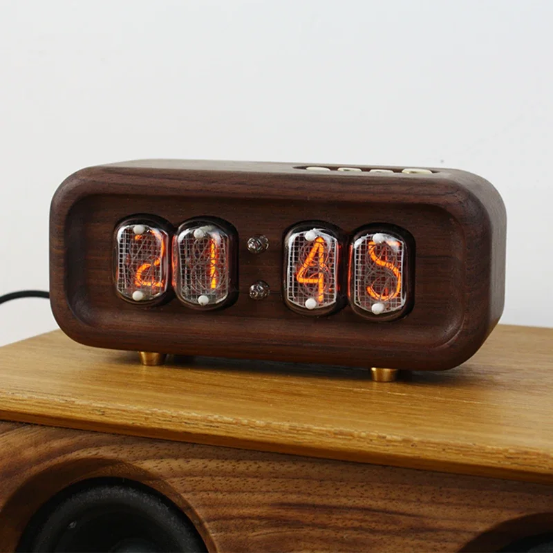 Black Walnut Wood Glow Tube Clock Digital Watch Desk Table Clocks Vintage Luxury Electronic Desktop Nixie Clock DIY Gift Ideas