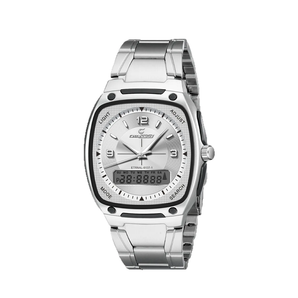 Reloj de pulsera de cuarzo para hombre, marca CHAXIGO, de aleación, con correa de acero, reloj electrónico de gran venta transfronterizo.