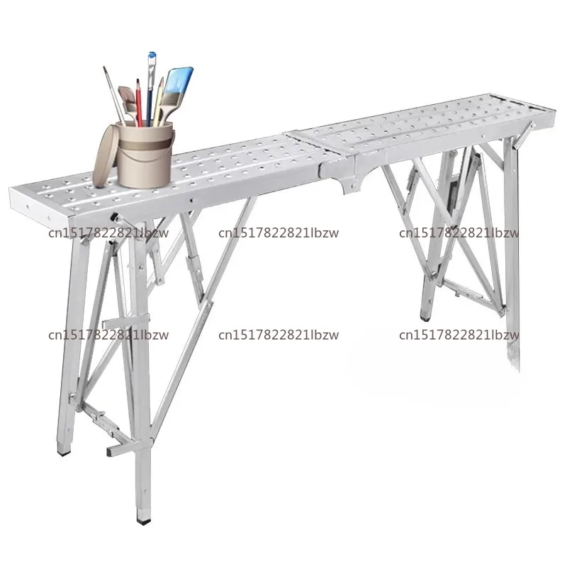 Folding Work Platform 150kg Load Capacity Aluminum Drywall Stool Ladder Bench w/ Non-Slip Feet for Washing Vehicles