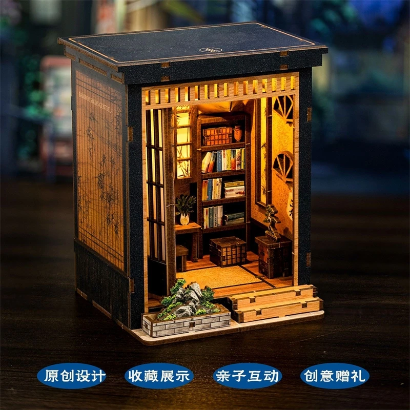 DIY Wooden Serene Garden Melody Figurines Assembled Houses With Light For Home Decor Table Display Birthday Gifts For Friends