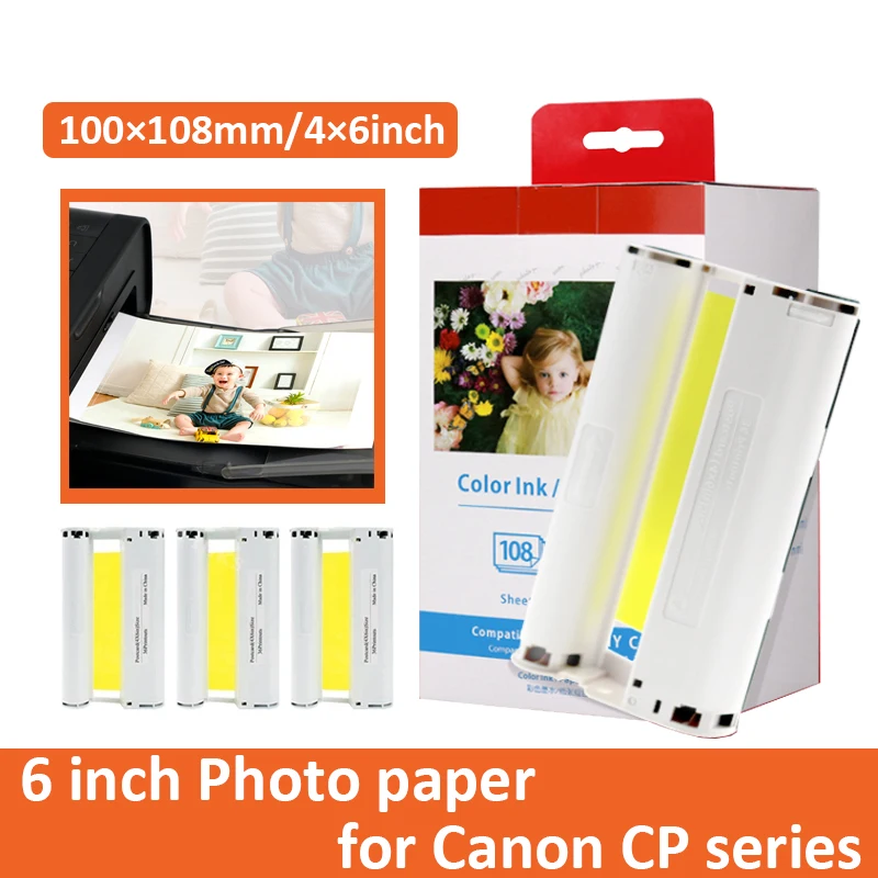 6-inch photo Paper Ink Cartridges Compatible Canon CP Printer CP1500 Photo Paper CP1300 CP1200 CP910 CP900  KP108IN Printer Ink