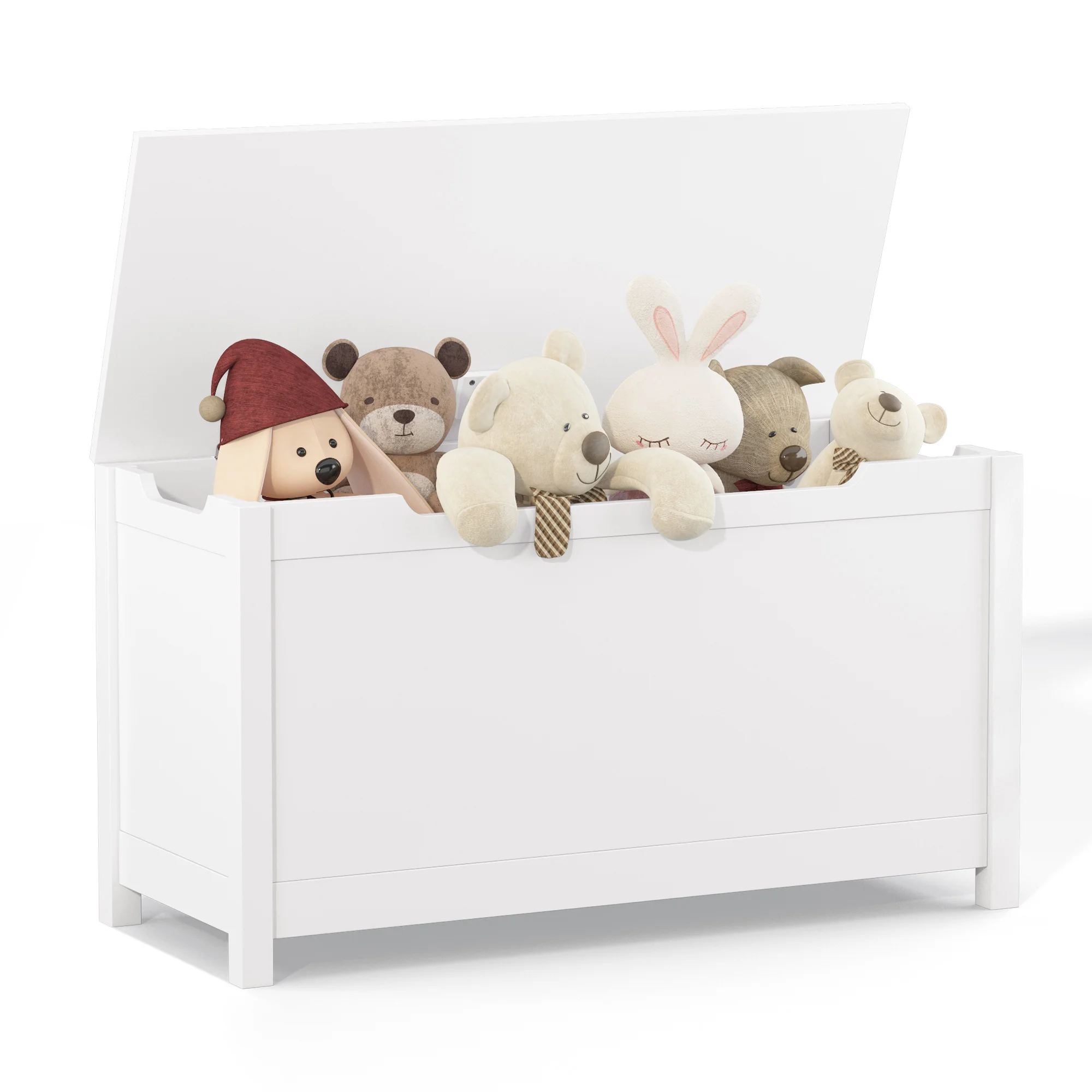 Wooden Toy Storage Box para crianças, Safety Hinged Lid, branco, idades 3 +